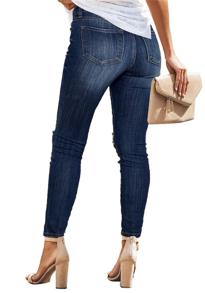 2020 High Waist Jeans For Women Slim Stretch Ripped Distressed Denim Jean Bodycon Tassel Skinny Push Up Jeans Trousers Woman