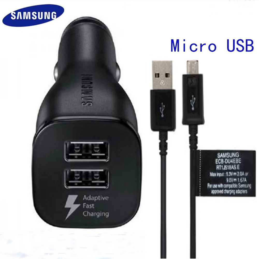 samsung Автомобильное зарядное устройство двойной USB адаптивный Быстрый адаптер Micro/type C Быстрый кабель для передачи данных для Galaxy S6 S7 S8 S9 Plus Note 4 8 9