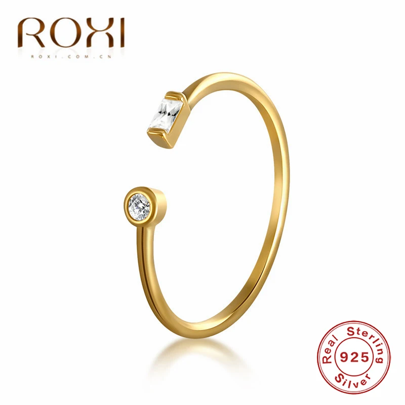Gold ROXI 925 пробы, серебряное, белое, циркониевое прямоугольное кольцо для женщин, модное ювелирное изделие, роскошное кольцо с австрийским кристаллом, обручальное кольцо Anillos - Цвет основного камня: Gold