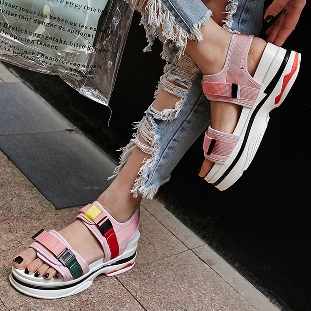 

2019 Summer Youthful Mixed Color Dady Sandals Women Natural Cow Suede Comfortable Wedges Casual Shoes Woman 33-41