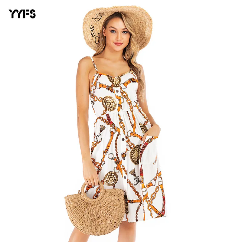 2019 Высокое качество новое летнее платье женское без рукавов с принтом