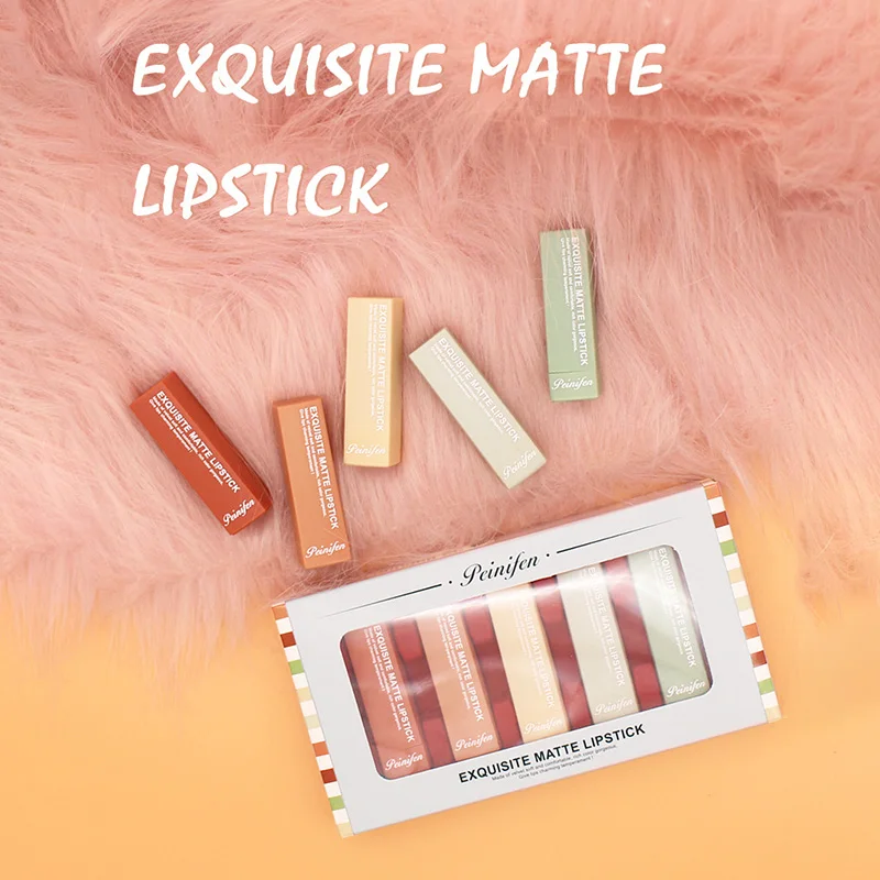 5pcs Matte Long-lasting Lipstick Set Waterproof Nude Batom Lip Kit Lips Makeup Beauty Gift Lipstick Sample Set