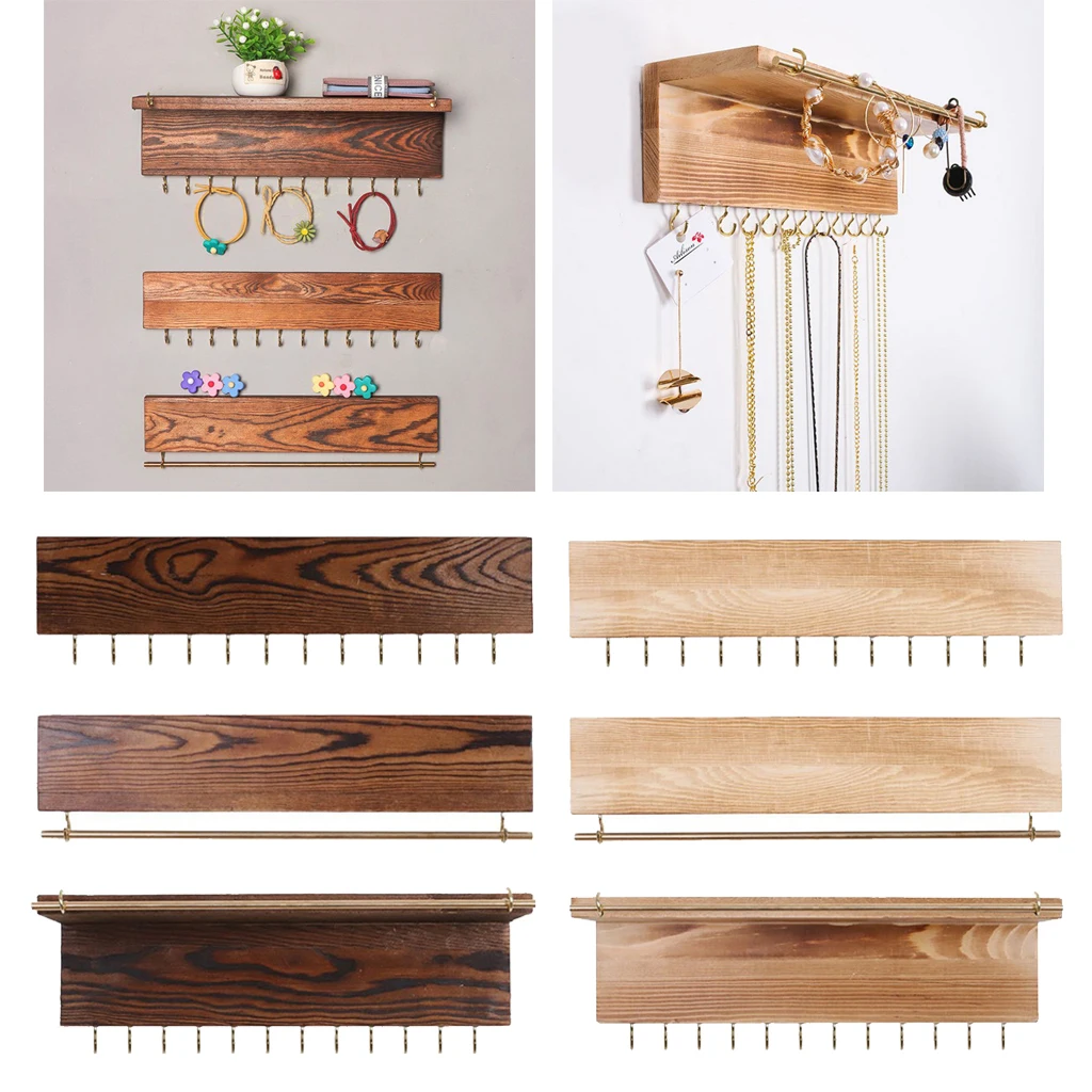 3Pcs Wall Mounted Jewelry Organizer, Rustic Wood Rack for Earring, Bracelet and Necklace Holder - Jewelry Hanger Rack Set