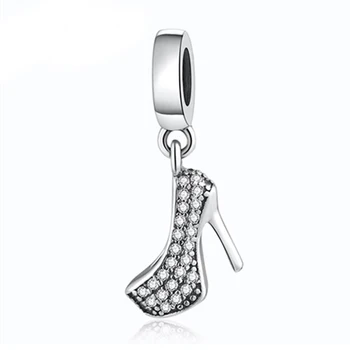 

Sparkling Stiletto Dangle Charm fit Pandora Bracelet Bangle Girl Gift Crystal Shoe Authentic S925 DIY Jewelry