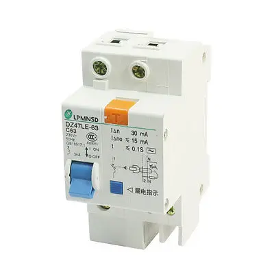 

AC230V 63A DZ47LE-1P Rail Mounting Overload Proetction Circuit Breaker