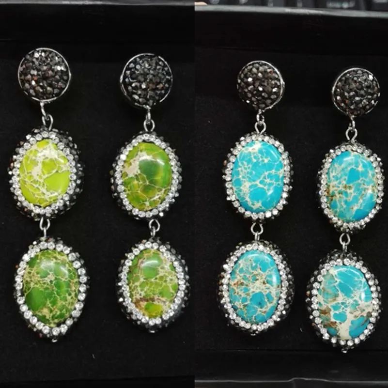 Серьги-подвески женские с двумя овальными камнями 3 цвета | Украшения и