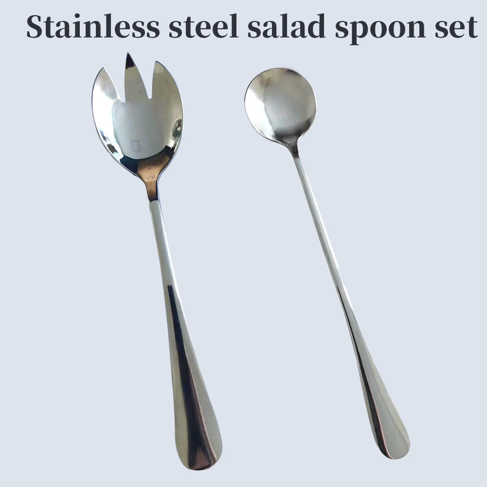 2PCS Kitchen Utensils Salad Servers Flatware Fork And Spoon Cutlery Hotel Supplies Restaurant Dinnerware Stainless Steel