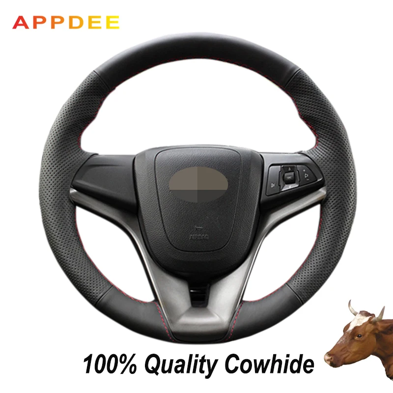 APPDEE черный чехол на руль из натуральной кожи для Chevrolet Cruze 2009- Chevrolet Aveo 2011- Holden Cruze2010