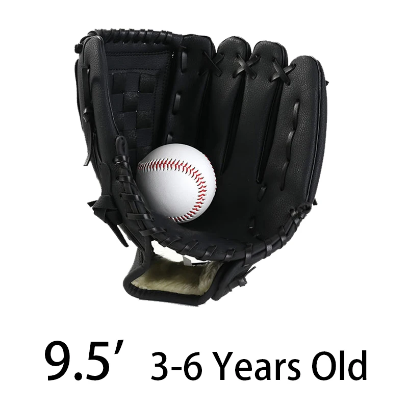 9.5 inch black Kids/Adults Baseball Set With 1 Baseball Glove& 1 Ball 3 Colors Thick Leather Glove Baseball Mitt - Цвет: 9.5 inch black