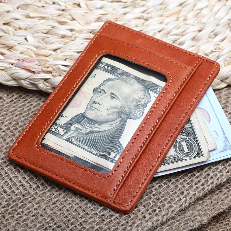 Натуральная кожа Тонкий RFID передний карман бумажник минималистский безопасный тонкий кредитный держатель для карт в подарочной коробке
