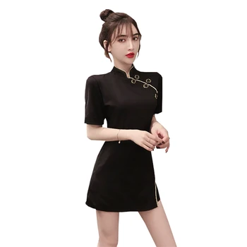 

2020 chinese dress cheongsam vintage elegant qipao dress evening party gown female short sleeve sexy split qipao suit set