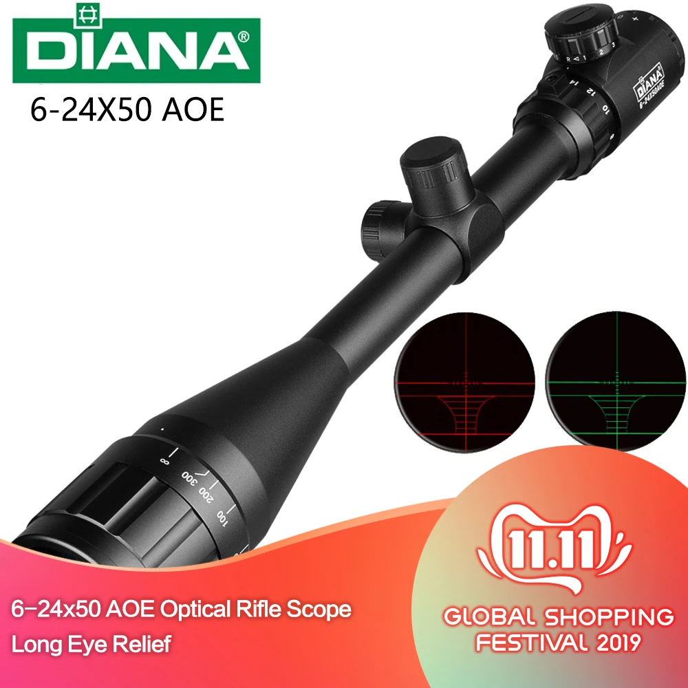 6-24x50 AOE Optical Rifle Scope Long Eye Relief Rifle Scope Sniper Gear Hunting Scopes For Airsoft Rifle