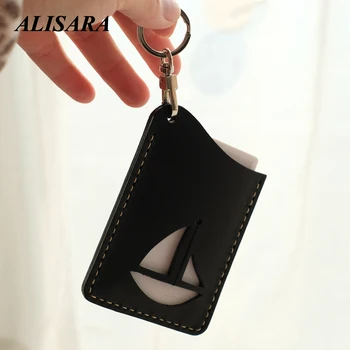 

Leather Lanyard Card Holder For Men Women ID Card Holder Leather 100% handmade Card Purse First layer cowhide Boat ocean