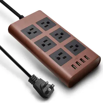 

SUPERDANNY 9.8ft USB Surge Protector Power Strip 14AWG Heavy Duty Extension Cord Flat Plug 6-Outlet 4 USB 2.4A 1080J