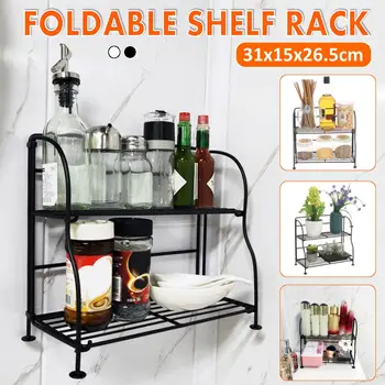 

Foldable Storage Rack Kitchen Hanging Shelf Storage Cabinet Stand Bedroom 2-layer Storage Racks Shlef Organizer Home Storage