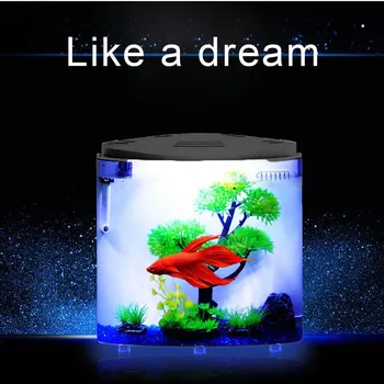 

USB Aquarium Kit with LED Lighting Power Filter Half Moon Shape Home Office Decoration Fish Aquarium