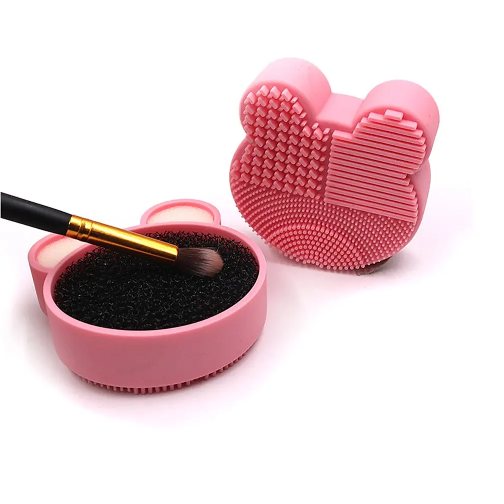 Cartoon Bear Makeup Brush Cleaner Pad Make Up Washing Brush Gel Cleaning Mat Hand Tool Foundation Makeup Brush Scrubber Box