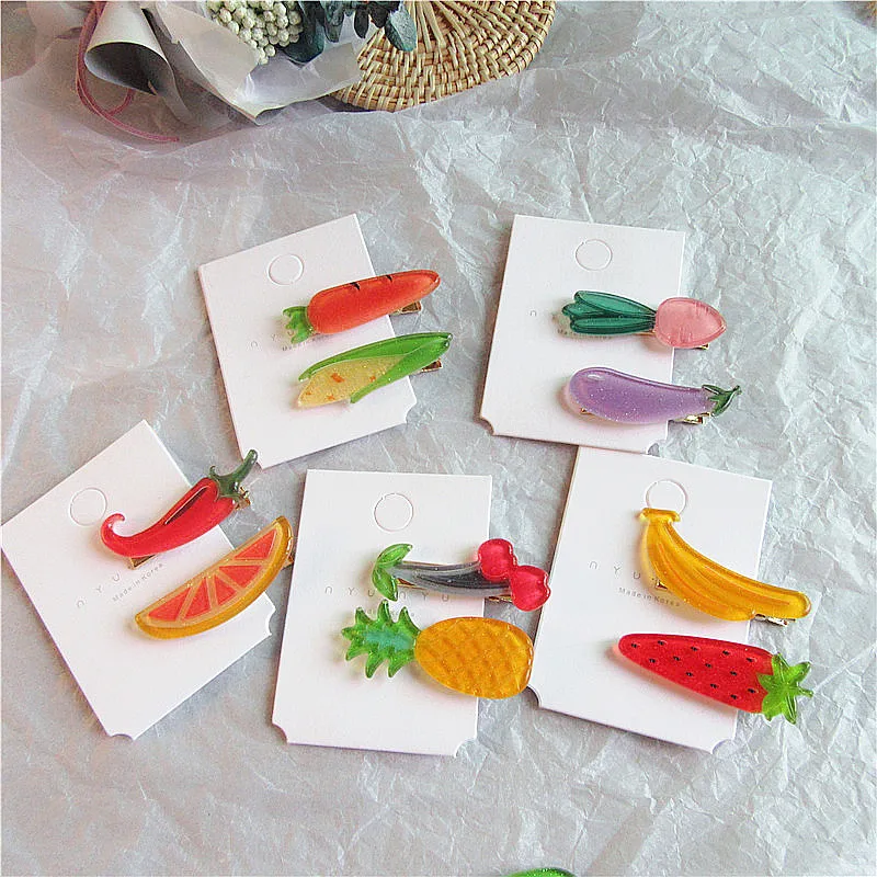 Korean Simple Cute Children's Headdress Fashion Beautiful Colorful Fruits Vegetables Hairpins for Girl Princess Hair Accessories