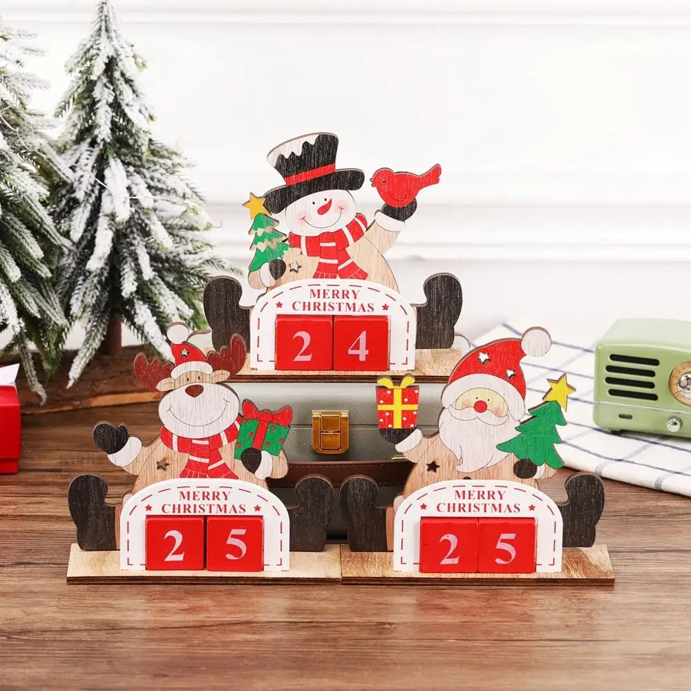 

Christmas calendar painted wooden toys old man snowman elk interior decoration children Christmas gifts 2020 New Year decoration