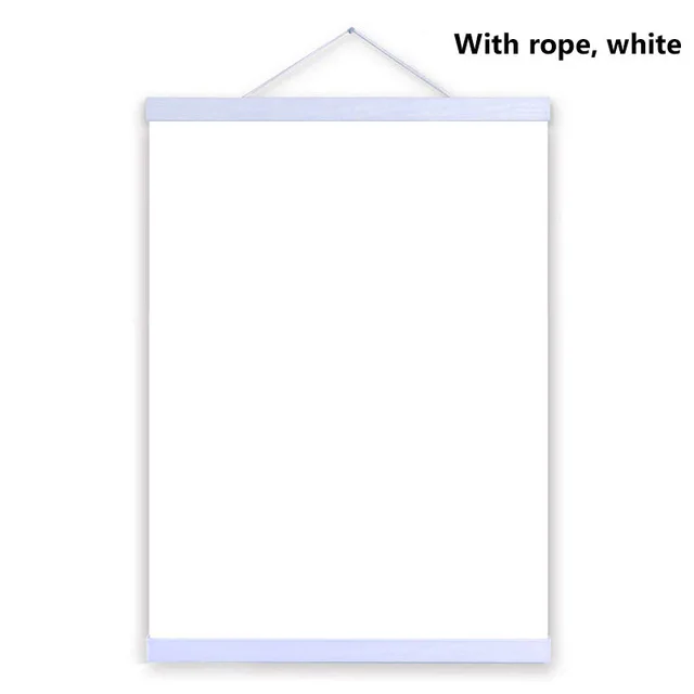 White with rope Черное Дерево Висячие свитки живопись магнитное ядро Висячие Клип, твердая рамка вешалка для плаката фото картина простой скандинавский стиль - Цвет: White with rope