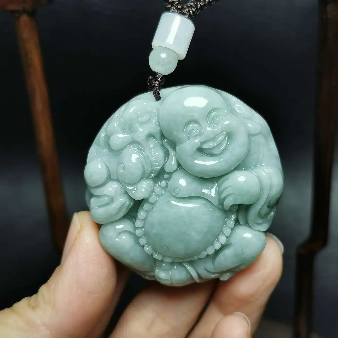 

Wholesale Class a Oil Green Burma Emerald Buddha Pendant Natural Jade Maitreya Buddha Pendant Chinese Style Jewelry Sweater Chai