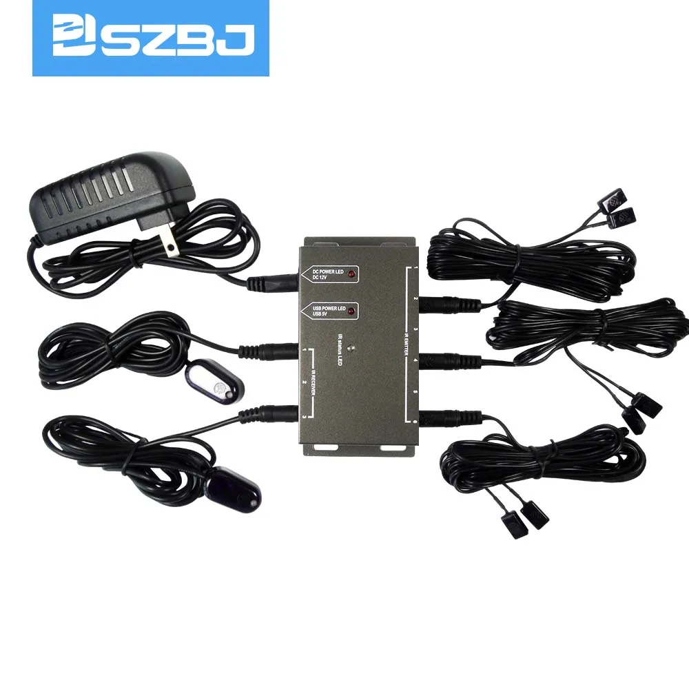 Infrared Remote Extender 6 Emitters 2 Receiver Hidden IR Repeater System(US plug)IR Remote Repeater