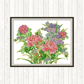 

Peony DIY Embroidery Needlework Sets Print Canvas Cross Stitch Kits Home Decor Counted Dmc 14ct 11CT Cross Stitch Needlepoint
