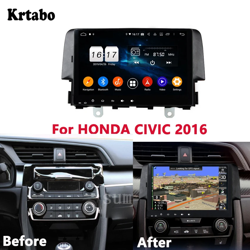 

For Honda Civic 2016 Car radio Android multimedia player 4G RAM GPS Touch Screen Radio+AUX IN+DVR+Easy Connect