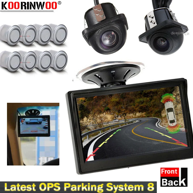 

Koorinwoo Parking Sensors Parktronic 8 Sensors Detector Backing BEEP Sounds Buzzer Car Reversing Radar Full Kit Security Camera