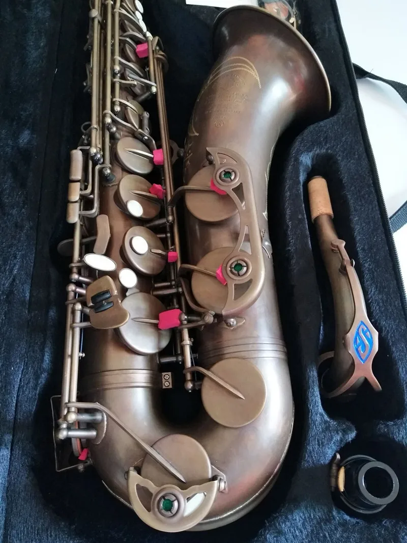 

Tenor Saxophone Selma Mark6 VI Bb Flat Antique copper 95% Saxofone Simulation Inscription Carved parts mouthpiece Professiona