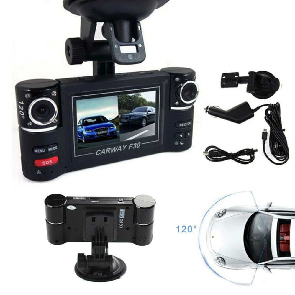 

Dash Cam Dual Lens Car DVR Vehicle Camera Full HD 1080P 2.7-inch 16: 9 HD Display, Dual Lens Can Be Rotated 180 °
