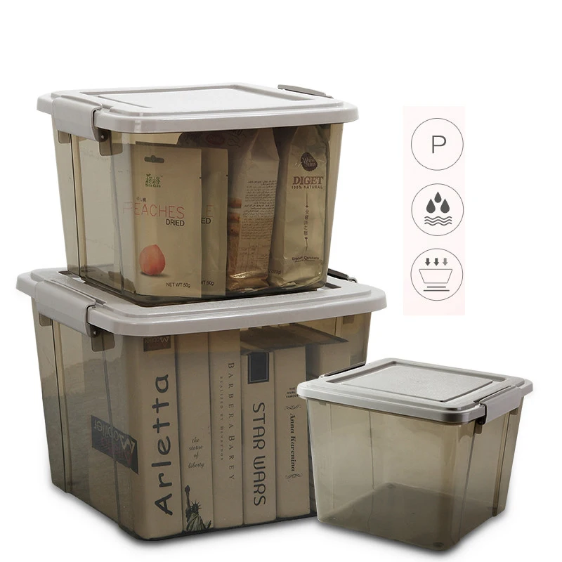 Полупрозрачная большая коробка с крышкой для хранения, пластиковая Бытовая игрушка, органайзер для одежды, закуски, корзина для хранения, mx7291541