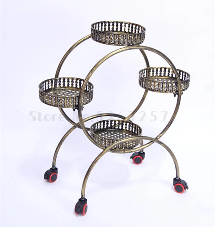 basinheight80Cm Wheel Iron Art Flower Rack European Style Assemble Corner A Living Room Move Shelf Balcony Simplicity Countryside Bonsai Frame - Цвет: basinheight80Cm