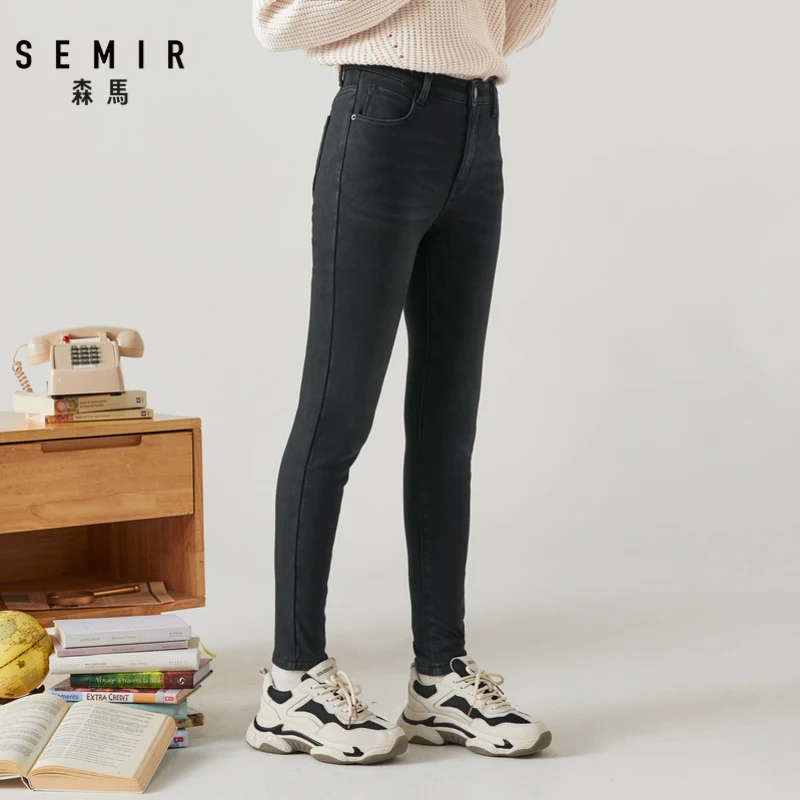 SEMIR джинсы женские зимние новые женские узкие брюки тонкие шикарные бархатные теплые брюки женские джинсовые брюки