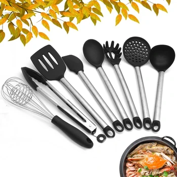 

Silicone Cooking Tools Set Stainless Steel Handle Kitchen Utensils Heat Resistance Cooking Kitchenware Set Turner Tongs Spatula