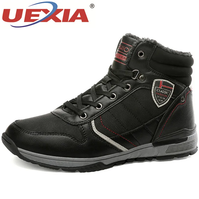 UEXIA High Quality Men's Boots High Quality Plush Keep Warm Ankle Snow Boots Warm Fur Mens Shoes Winter Sneakers Size 39-46