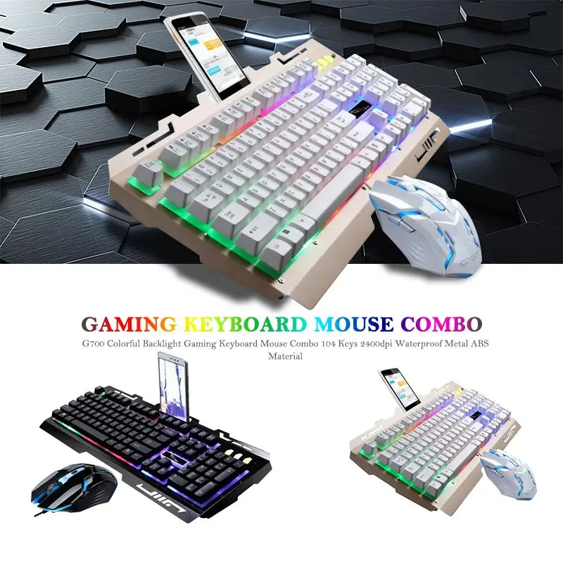

1 Set 104 Keys 2400dpi Gaming Keyboard Mouse Combo Colorful Backlight Waterproof Gaming Mechanical Keyboard for Win 7/8, IOS