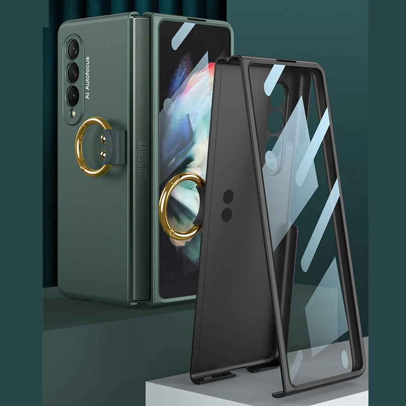 Nuova Custodia Z Fold 3 Funda Per Samsung Galaxy Z Fold 3 Ring Case Pellicola Proteggi Schermo In Vetro Temperato 2 In 1 Cover Per Telefono Coque