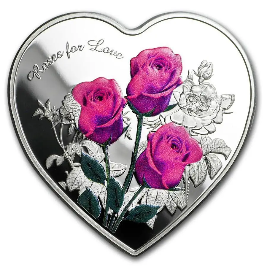 

1Pcs 40mm Heart Rose Valentine's Day Commemorative Coin I Love You Emulation Valentine's Day Game Currency Silver Plated
