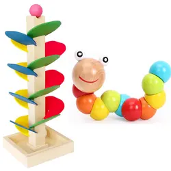Montessori sensorial детей Детская деревянная игрушка разноцветными листьями и гусеница развивающие игрушки ассемблинг блок игрушка