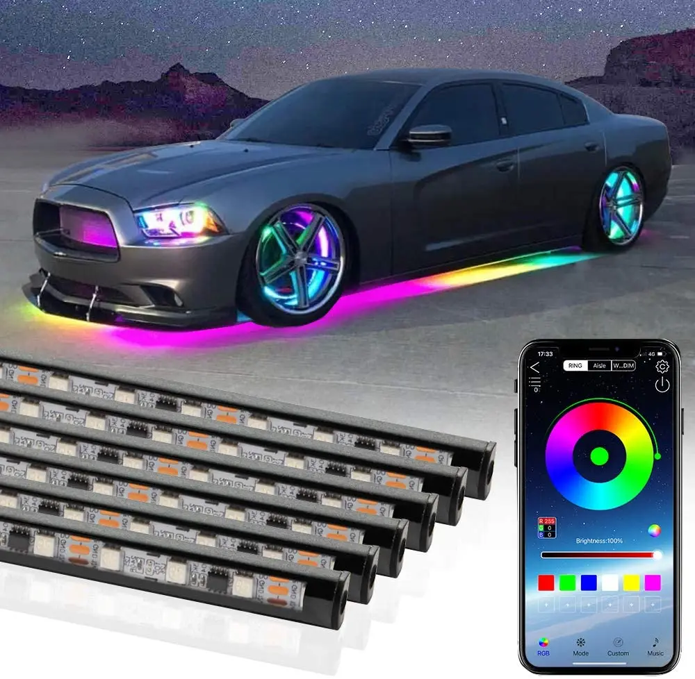 OKEEN 6pcs Waterproof Car Underglow LED Lighting Kit RGB Neon Accent Underbody Strips Multi