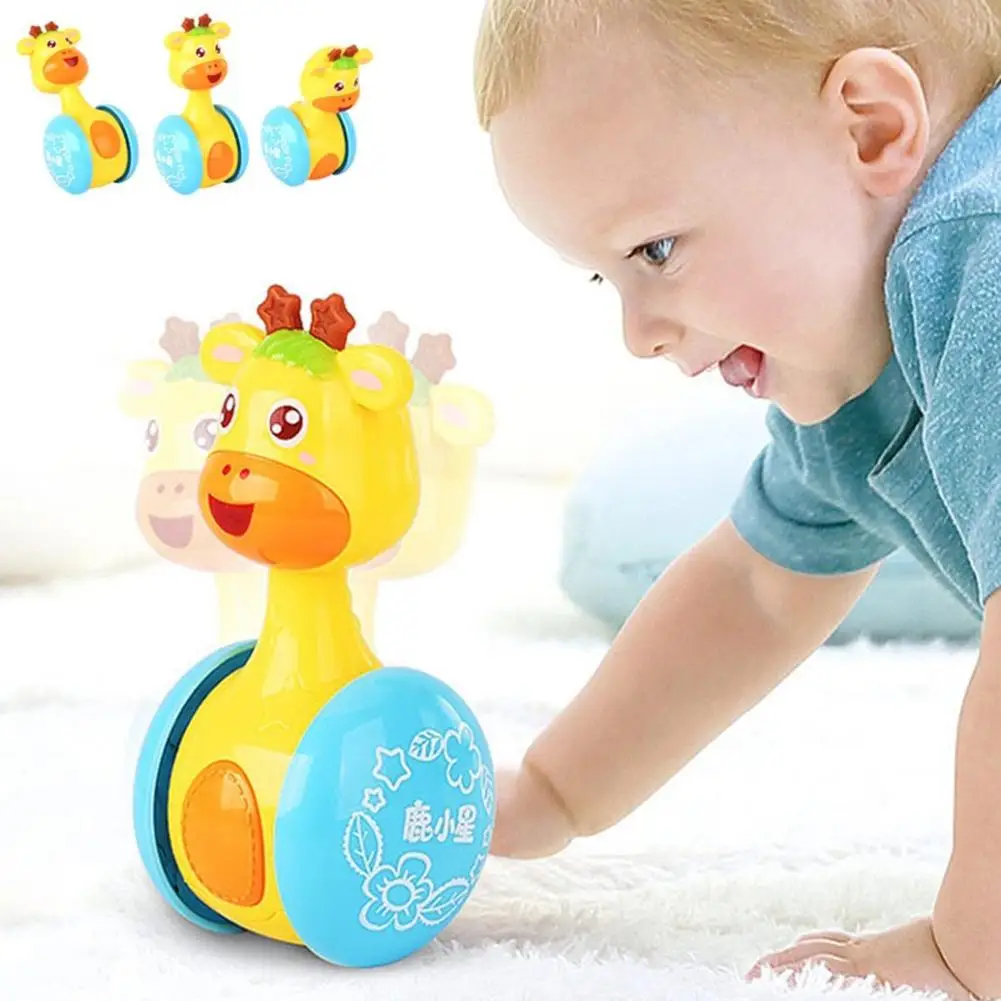 discounted  Newborn Baby Tumbler Toy Cute Cartoon Deer Rattles Tumbler Doll Toy Bell Music Learning Education B