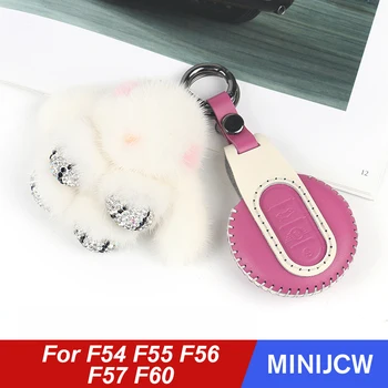 

Car Leather Key Bag Case Cover Plush Keychain Protector Decor For Mini Cooper One JCW F54 F55 F56 F57 F60 Countryman Accessories