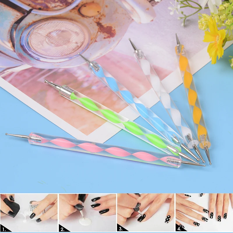 5Pcs Nail Art Crystal Acrylic Brush Painting Line Pen Rhinestone Dotting Pen Manicure Nail Art Tool