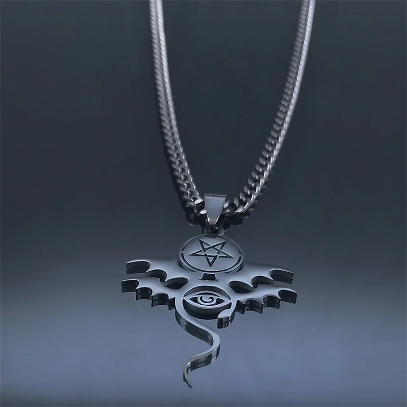 Stainless Steel Inverted Pentagram Eyes Necklaces Chain Women/Men Black Color Snake Necklaces Jewelry acier inoxydable N4423S06