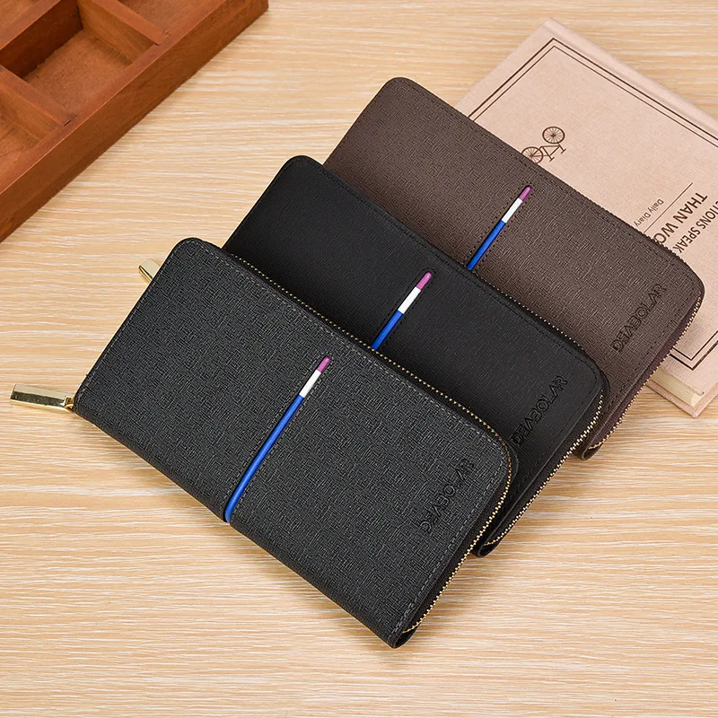 

HUGWISER Wallet Men Long Zipper Handbag Multi-card Credit Card Korean Youth Wallet Coin Mobile Phone Purse Tide