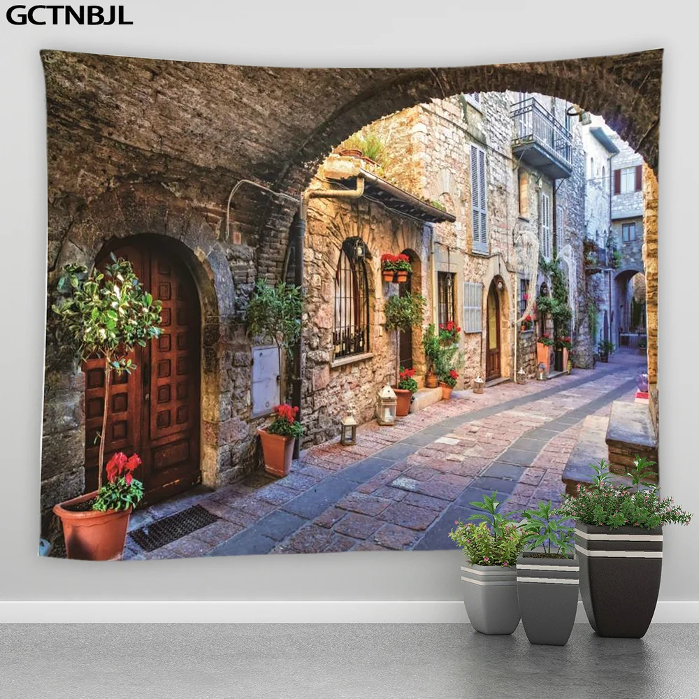 Landscape Print Large Tapestry Street Architecture Scenery Tapestries Bedroom Living Room Home Decor Hippie Wall Hanging Blanket tapestry decorations