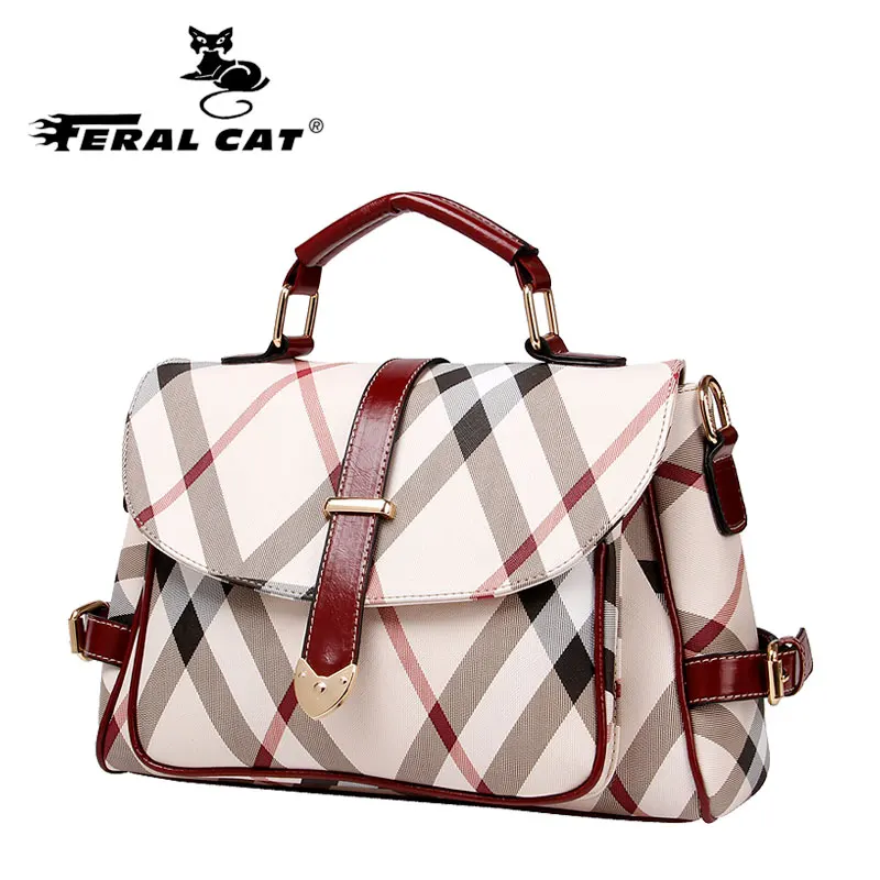 

2019 Ladies Hand Bag Women Leather Handbag Purses Plaid Doctor Bag High Quality Larger Capacity Female Shoulder Bag Burgundy