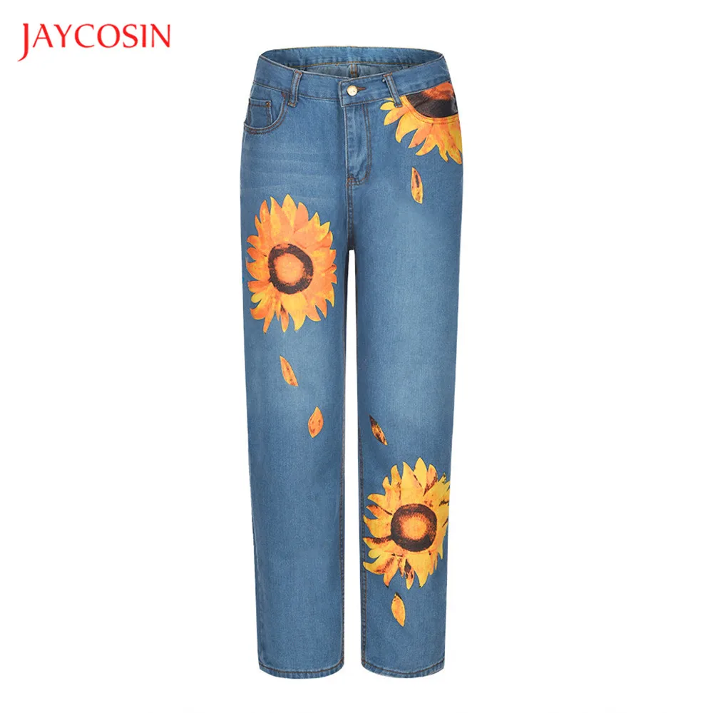 Jaycosin, женские повседневные узкие джинсы, модные, с высокой талией, на молнии, джинсы, брюки, Подсолнухи, тонкие, Deinm, брюки, длина, свободные джинсы