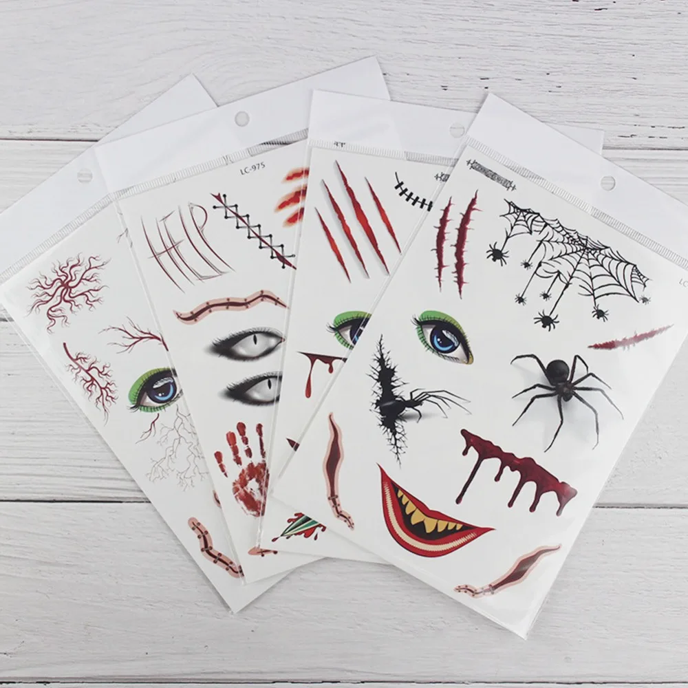 Хэллоуин Праздник Макияж лица и террор паук и маска со шрамом дизайн поддельная Временная водостойкая татуировка стикер